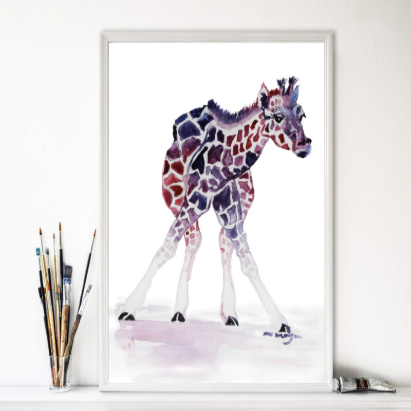 Giraffe Watercolor Print 8x10