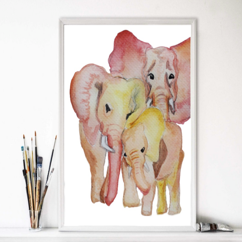 Elephant Watercolor Print 8x10