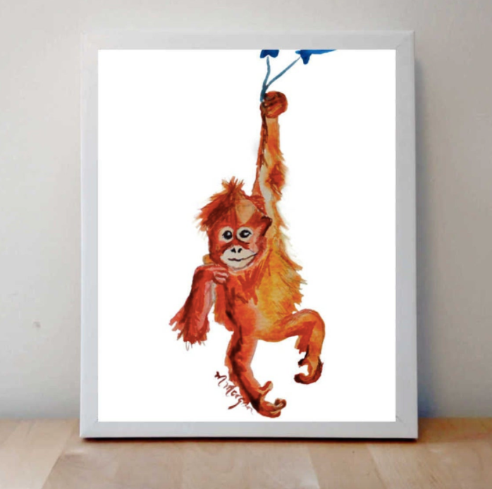 Monkey Watercolour Print 8x10