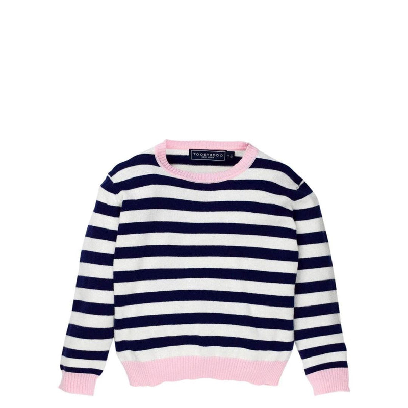 Navy + Pink Cashmere and Cotton Crewneck